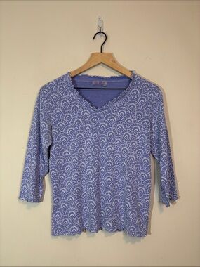 Fresh Produce 100% Cotton 3/4 Quarter Sleeve Lettuce Hem Ruffle Rolled Edge Tee